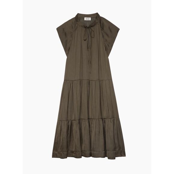 Zadig & Voltaire Dresses & Skirts - Zadig & Voltaire Olive Green Satin Dress Womens XS Flowy Tiered Mini $358